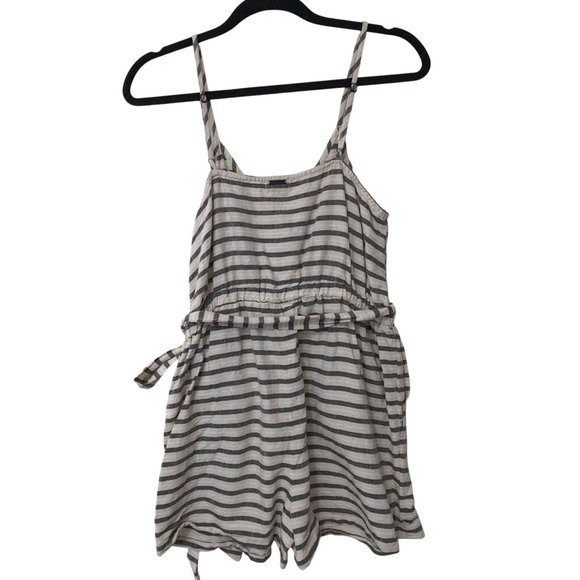 Billabong Linger On Tank Romper Shorts Womens M Black Tan Striped Casual Beach - Picture 3 of 12